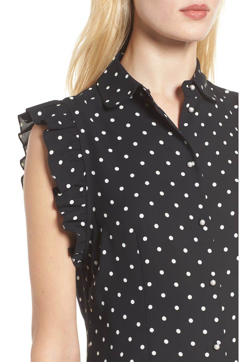 Anne Klein Polka Dot Ruffle Sleeve Blouse, Alternate, color, ANNE WHITE/ ANNE BLACK