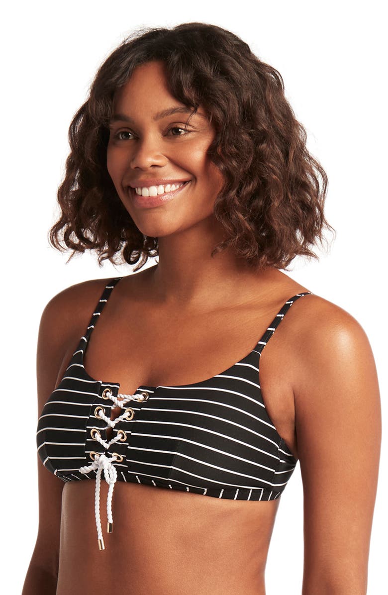 Sea Level Stripe Lace-Up Bikini Top, Alternate, color,