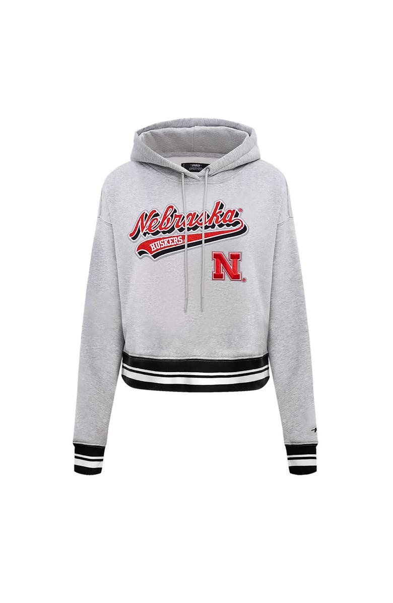 PRO STANDARD Women's Pro Standard Heather Gray Nebraska Huskers Script Tail Fleece Cropped Pullover Hoodie, Alternate, color, Heather Gray