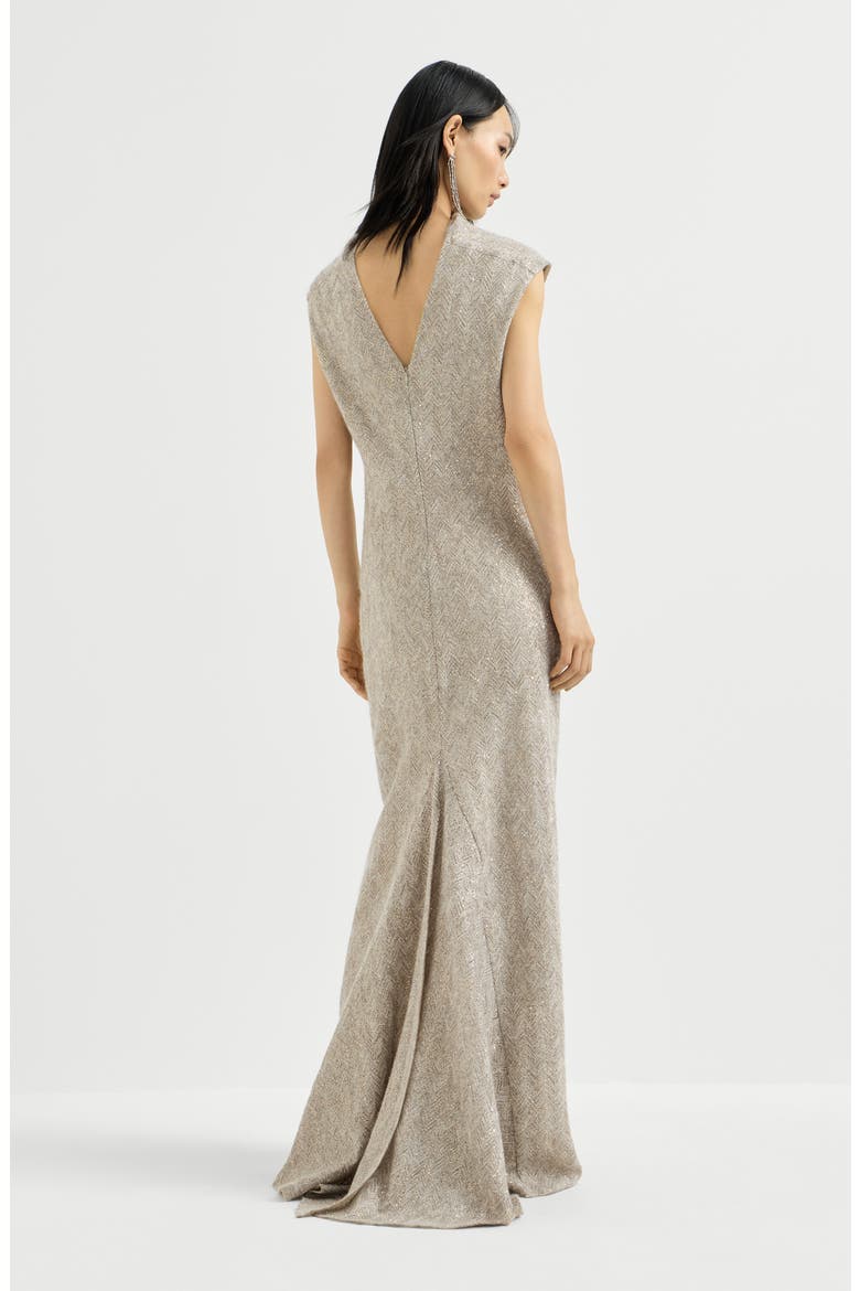 Dazzling chevron embroidery dress in sparkling mohair and wool, Alternate, color, Rope