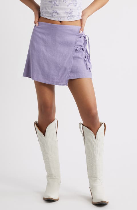 Side Tie Linen Blend Miniskirt