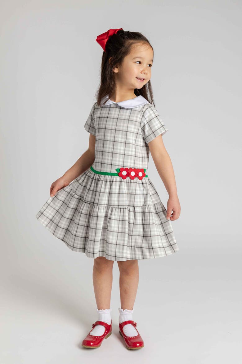 Plaid Dress with Flowers, Alternate, color, Grey & White Plaid