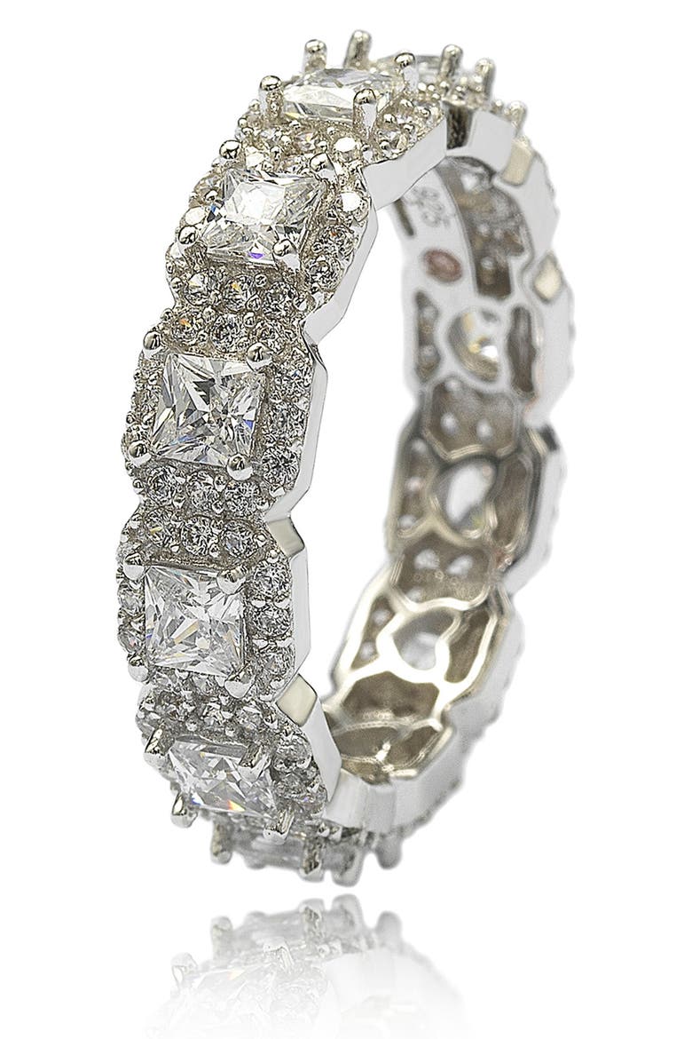 Sterling Silver Asscher Cut White CZ Band Ring, Alternate, color, WHITE
