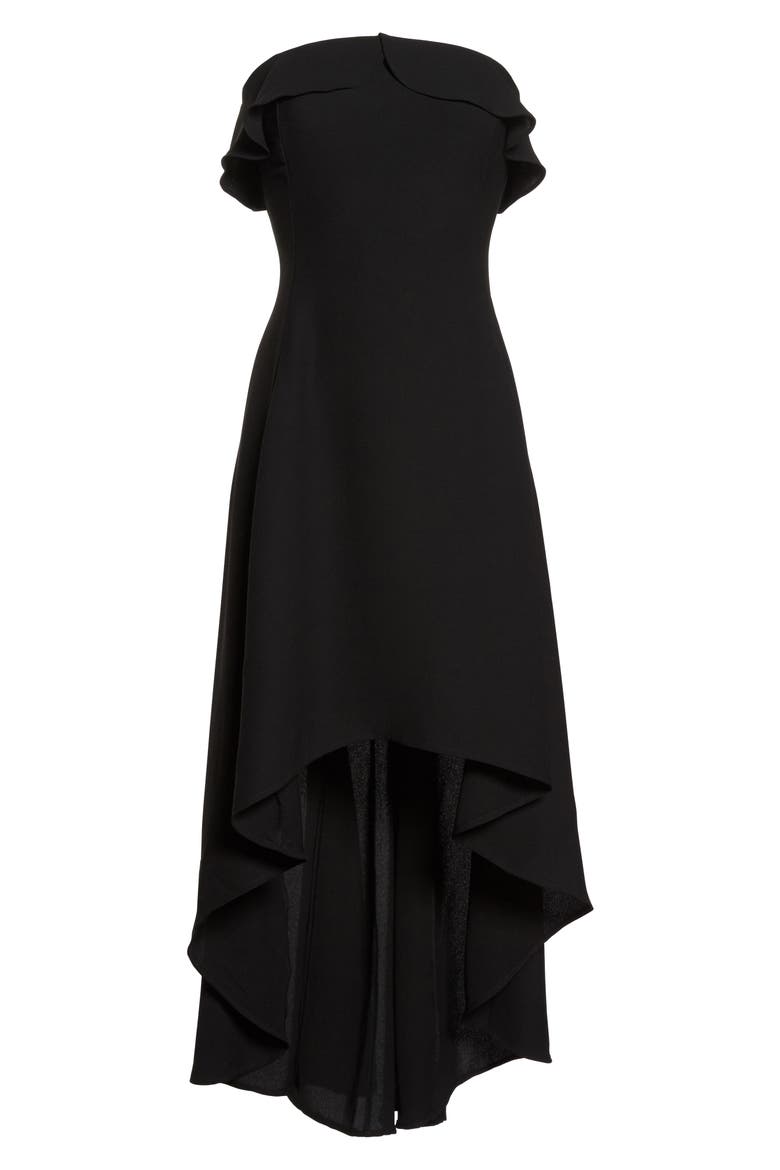 Ruffle Crepe High/Low Dress, Alternate, color, BLACK