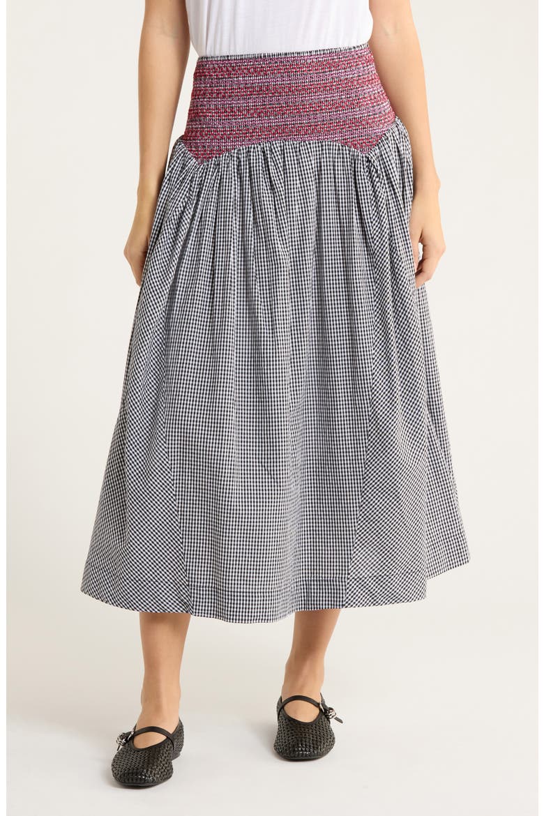 Layla Godet Organic Cotton Midi Skirt, Main, color, BLACK