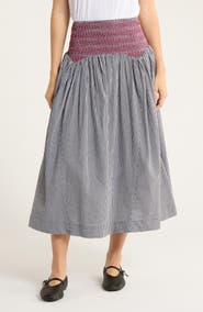 Damson Madder Layla Godet Organic Cotton Midi Skirt
