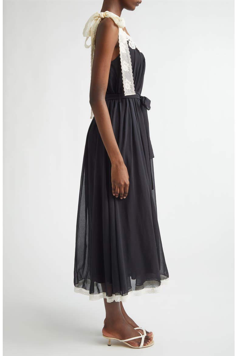 Roselight Lace Trim Cotton & Silk Slipdress, Alternate, color, BLACK