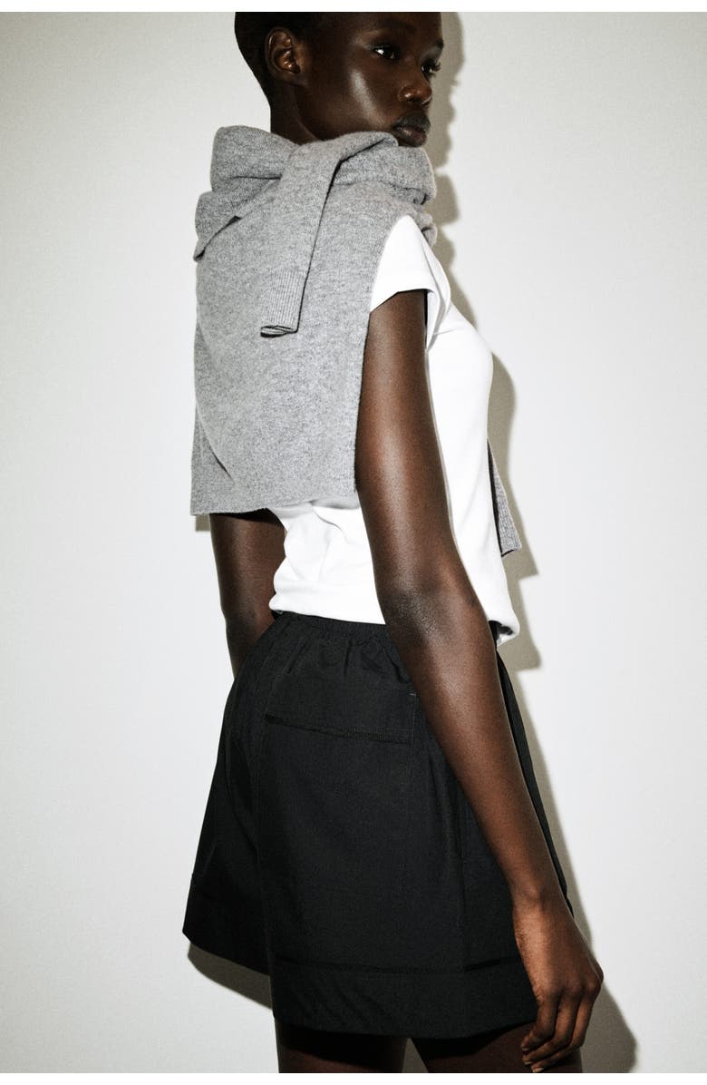 COS Elasticated Grosgrain-detail Cotton Shorts, Alternate, color, Black