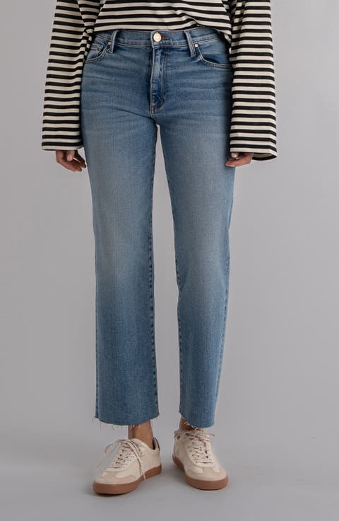 Avery Fab Ab High Waist Raw Hem Ankle Straight Leg Jeans (Building) (Regular & Petite)