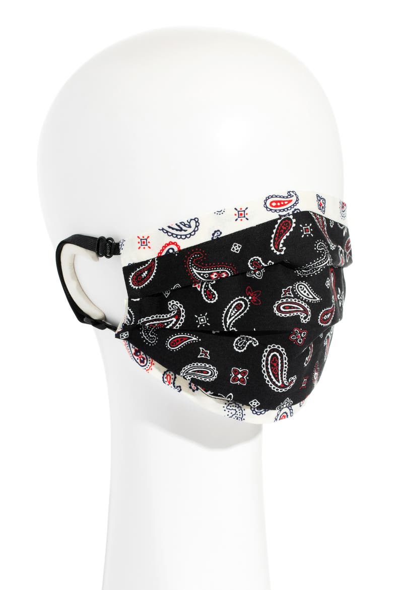 Peace II Adult Pleated Reversible Cotton Face Mask, Alternate, color, BANDANA BLACK/ WHITE