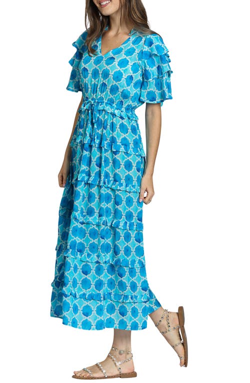 Apny Tiered Ruffle Maxi Dress In Turquoise Multi
