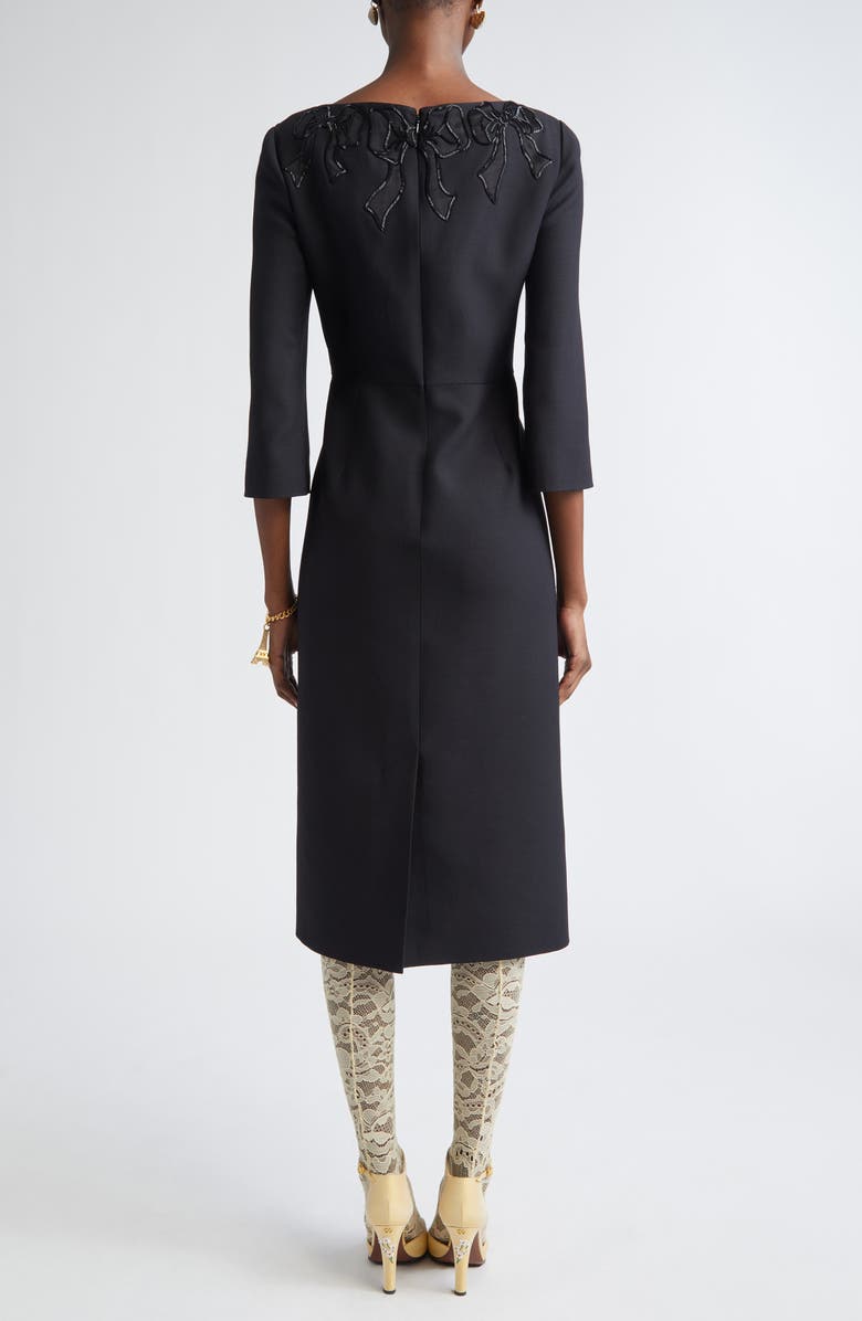 Valentino Beaded Bow Detail Crepe Couture Sheath Dress, Alternate, color, Black
