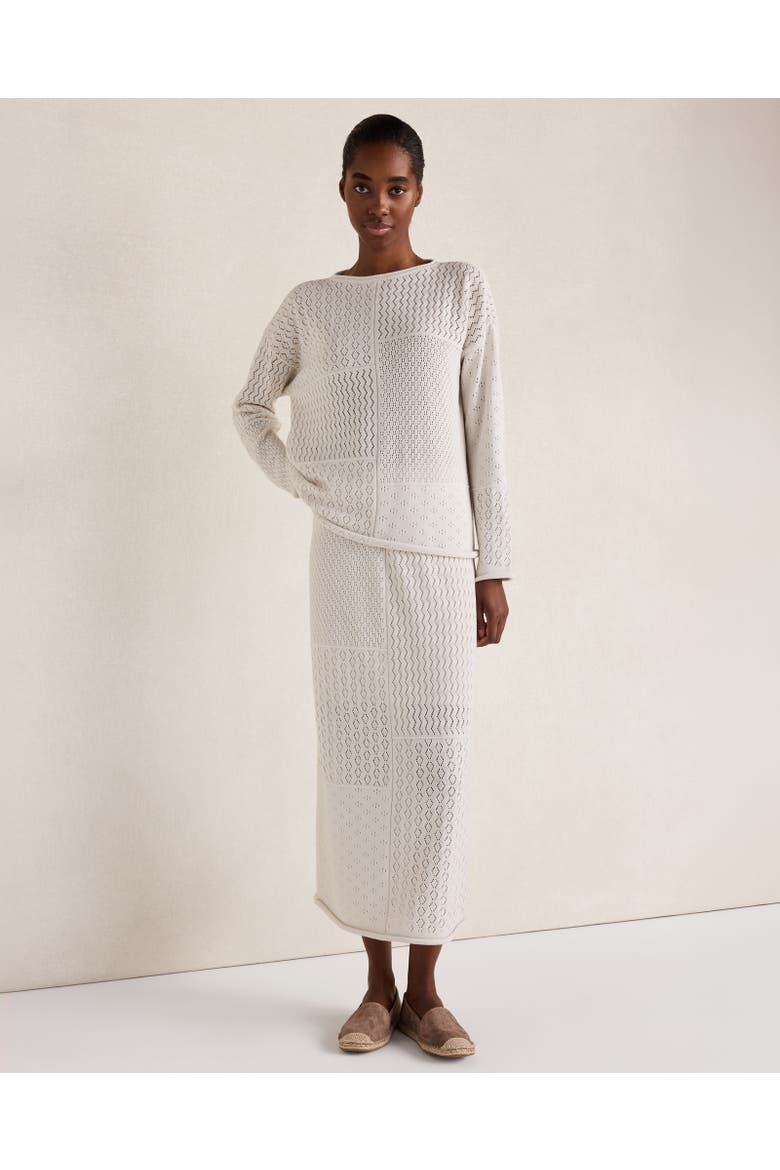 Organic Cotton Mixed Stitch Midi Skirt, Main, color, White Oak