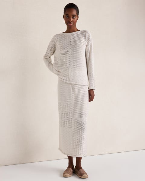Organic Cotton Mixed Stitch Midi Skirt
