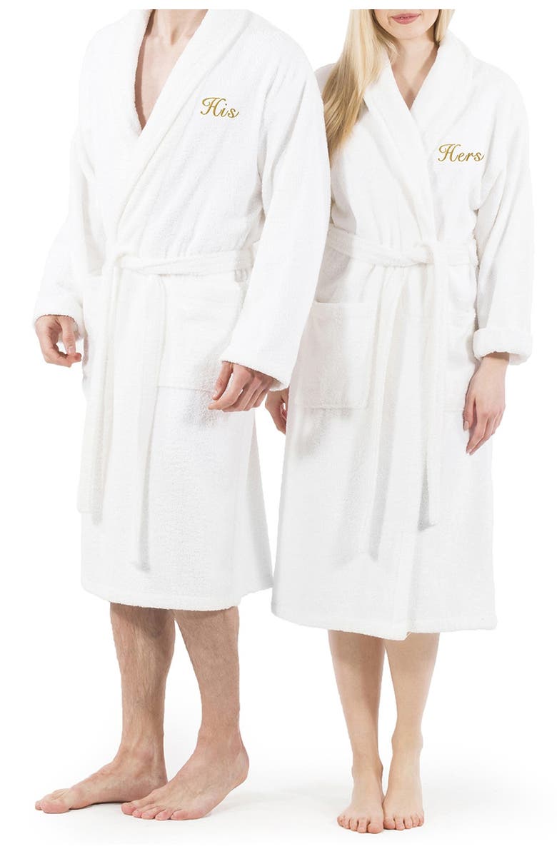 Linum Home Textiles Embroidered 'Hers' Terry Bathrobe, Alternate, color, White