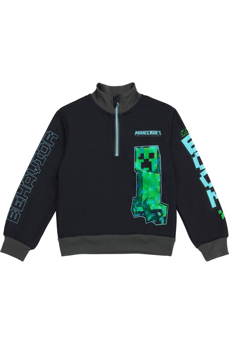 Creeper Fleece Quarter Zip Sweatshirt And Pants Set (little Kid & Big Kid), Alternate, color, Black Green Creeper