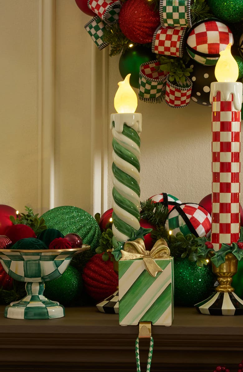 MACKENZIE CHILDS Check It Out Illuminated Candle Decoration, Alternate, color, Green