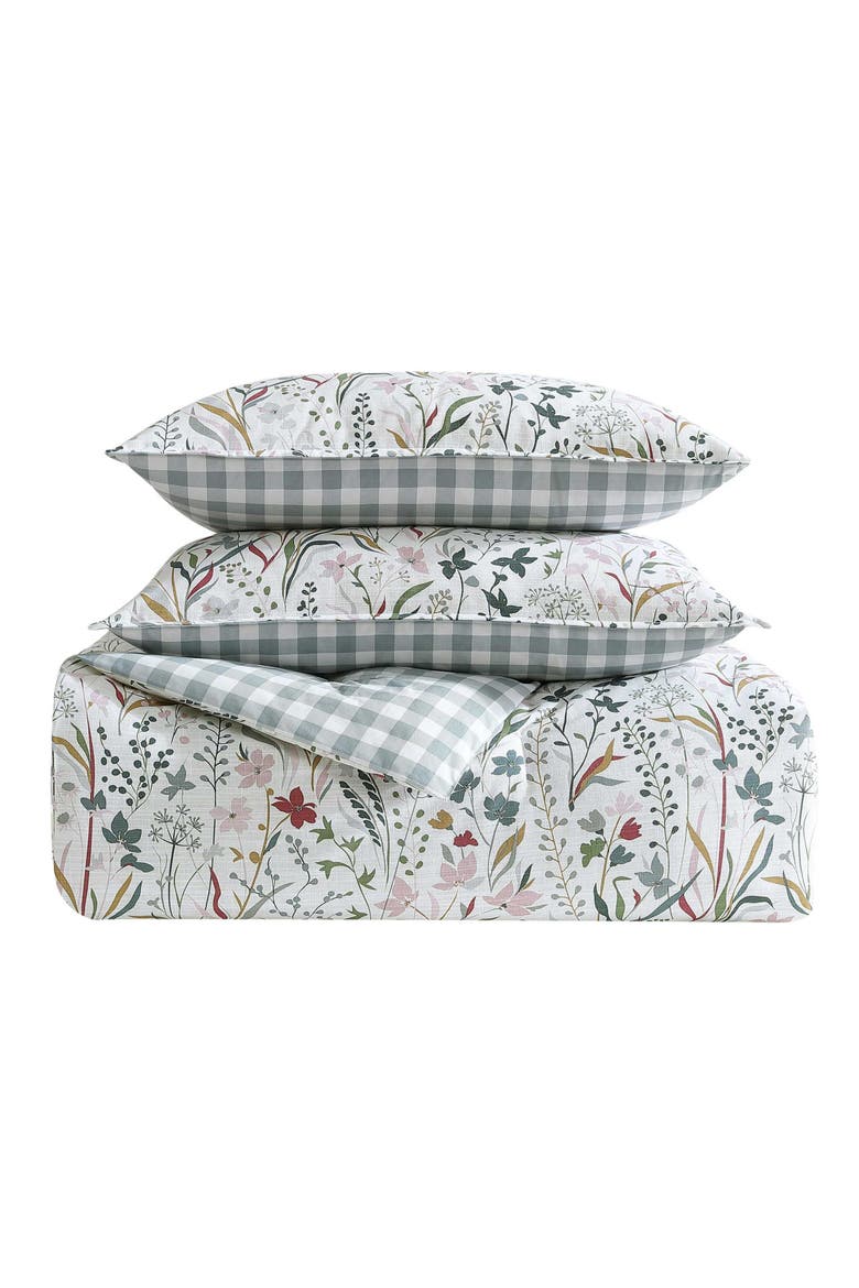 Woodland Forest Cotton Reversible Comforter Set, Main, color, WHITE/ GREY/ ROSE PINK
