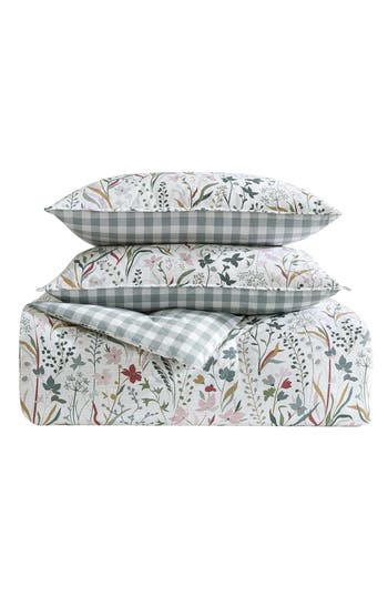 Eddie Bauer Woodland Forest Reversible Comforter Set In White/grey/rose Pink