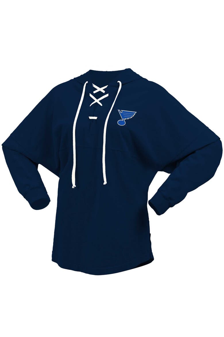 Women's Fanatics Branded Navy St. Louis Blues Jersey Lace-Up V-Neck Long Sleeve Hoodie T-Shirt, Alternate, color, Navy