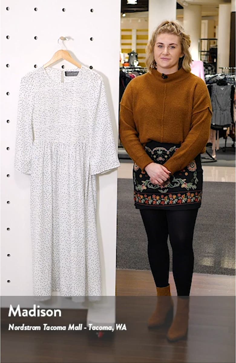 Polka Dot Smocked Bodice Midi Dress, sales video thumbnail