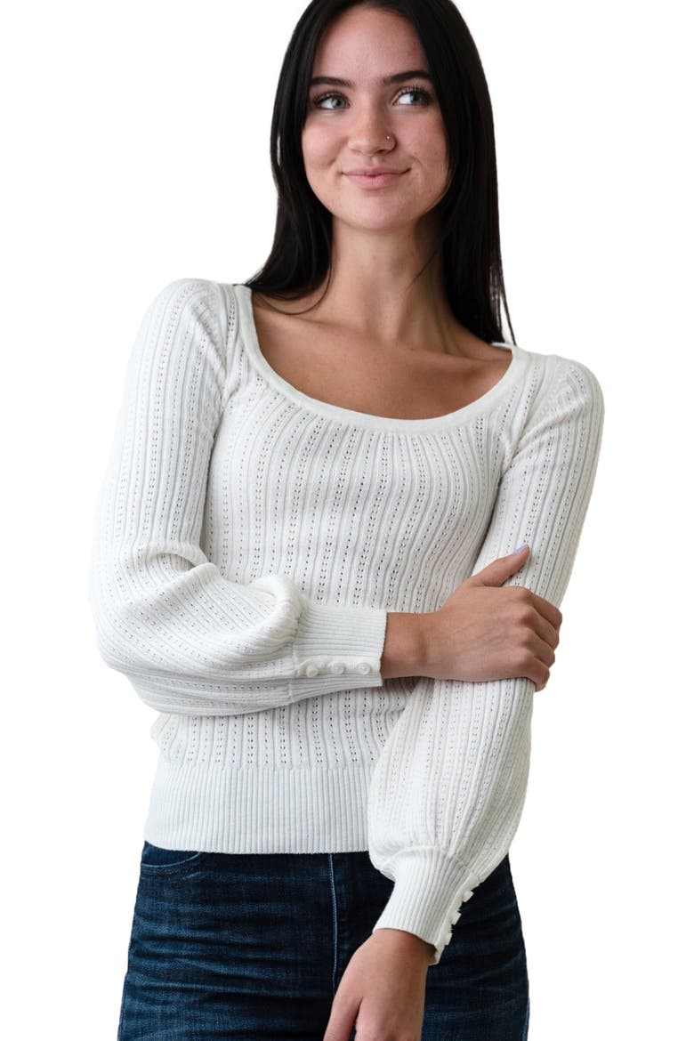 Women's Scoop Neck Pointelle Sweater, Main, color, White