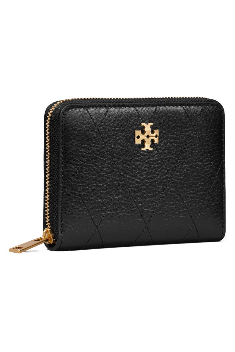 Charlie Quilted Small Zip Around Leather Wallet, Alternate, color, BLACK