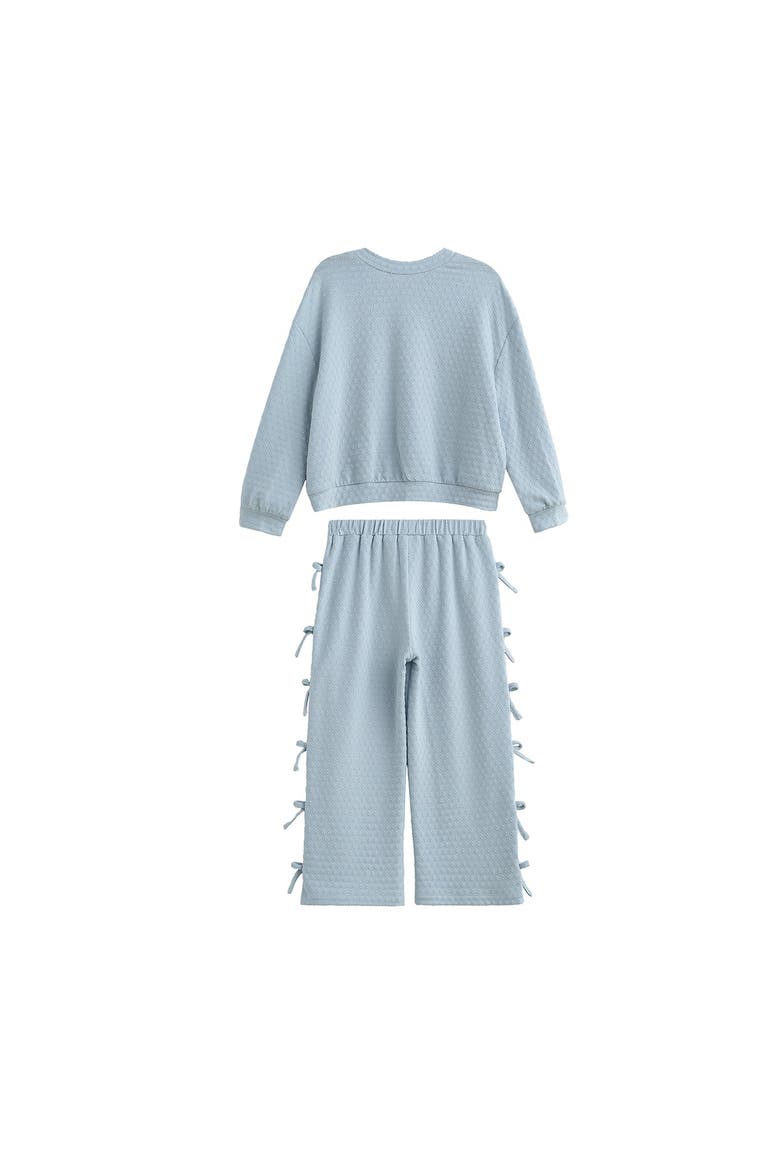 Eva Long Sleeve Solid Bow Tie Top and Pant Set, Alternate, color, Blue