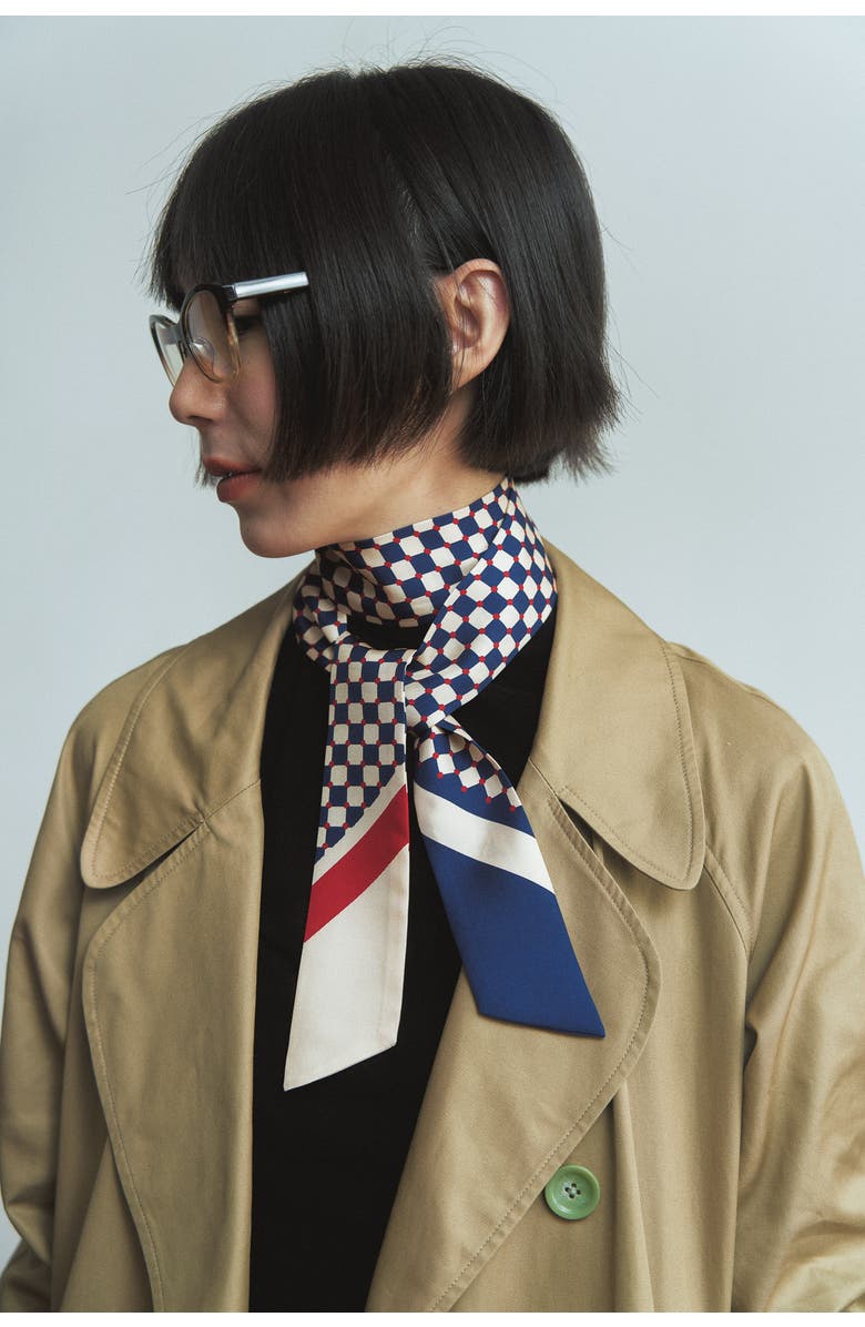 Lost Pattern CHECKERBOARD SILK SKINNY SCARF, Alternate, color, Blue