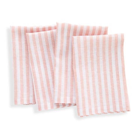 Linen Dinner Napkins Set of 4, 20 x 20 Inch for Dining Table, Holiday and Everyday Table Decor - Amalfi Stripe