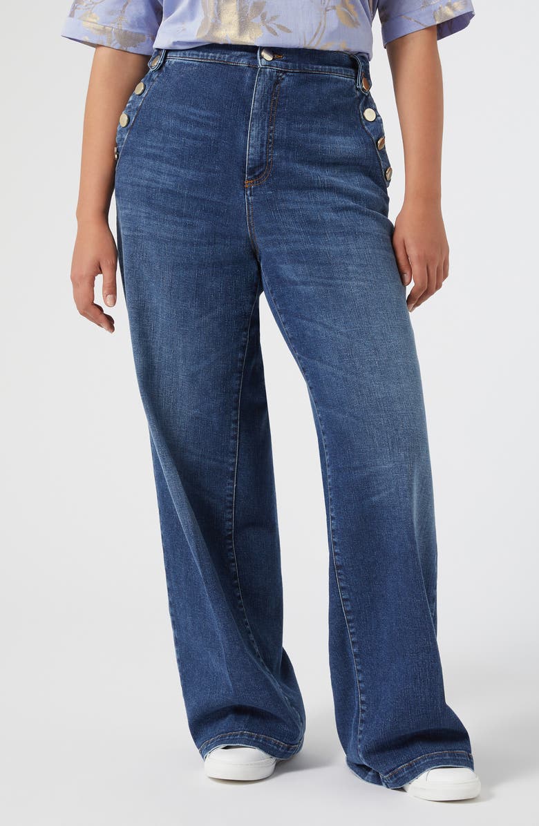 Marina Rinaldi Lembi Wide Leg Sailor Jeans, Main, color, Navy