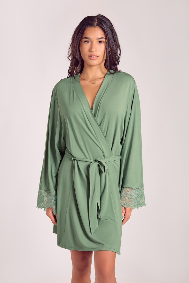 Lace-Trimmed Modal Robe with Adjustable Ties, Alternate, color, Green