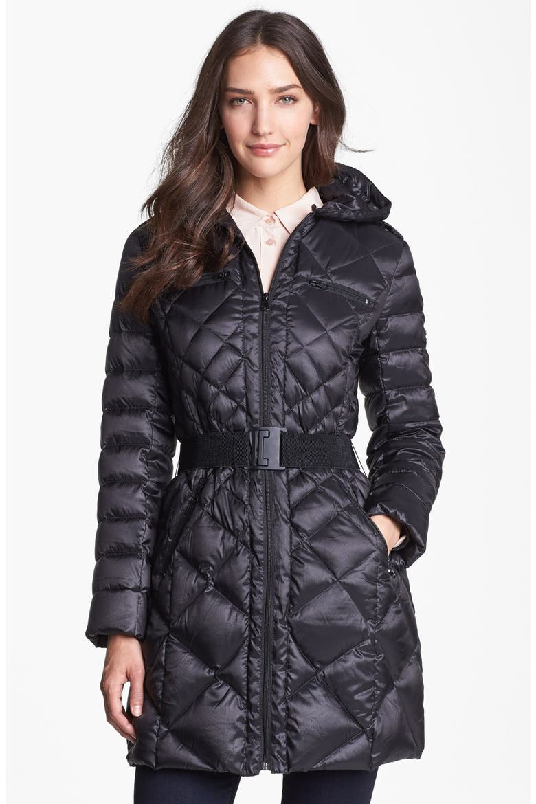Packable Goose Down Quilted Walker Coat, Main, color, BLACK