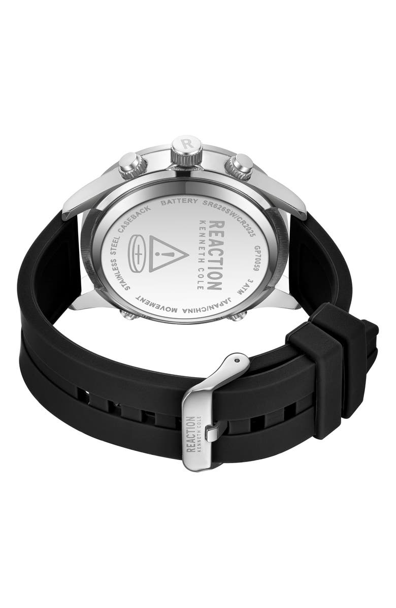 Kenneth Cole Reaction Analog Digital Silicone Strap Chronograph Watch, 47mm, Alternate, color, Black