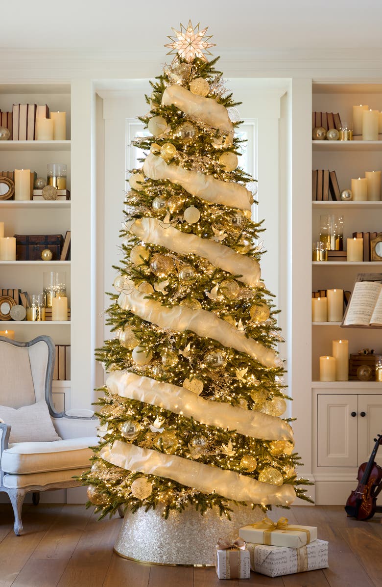 Balsam Hill Ivory Ombre Gold Glitter Ribbon, Alternate, color, Ivory