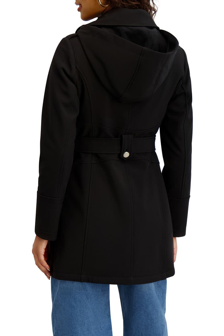 Hooded Double Breasted Soft Shell Jacket, Alternate, color, BLACK