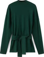 MANGO Tie Waist Mock Neck Sweater
