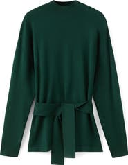 MANGO Tie Waist Mock Neck Sweater