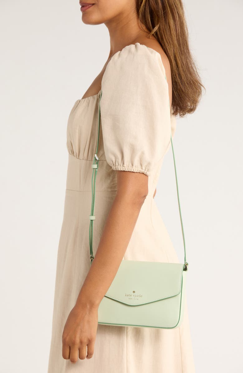 Kate Spade New York envelope flap leather crossbody bag, Alternate, color, Light Olive