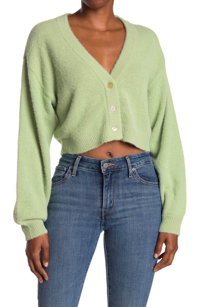 BCBGeneration Sweater Fuzzy Cropped Cardigan, Main, color, 