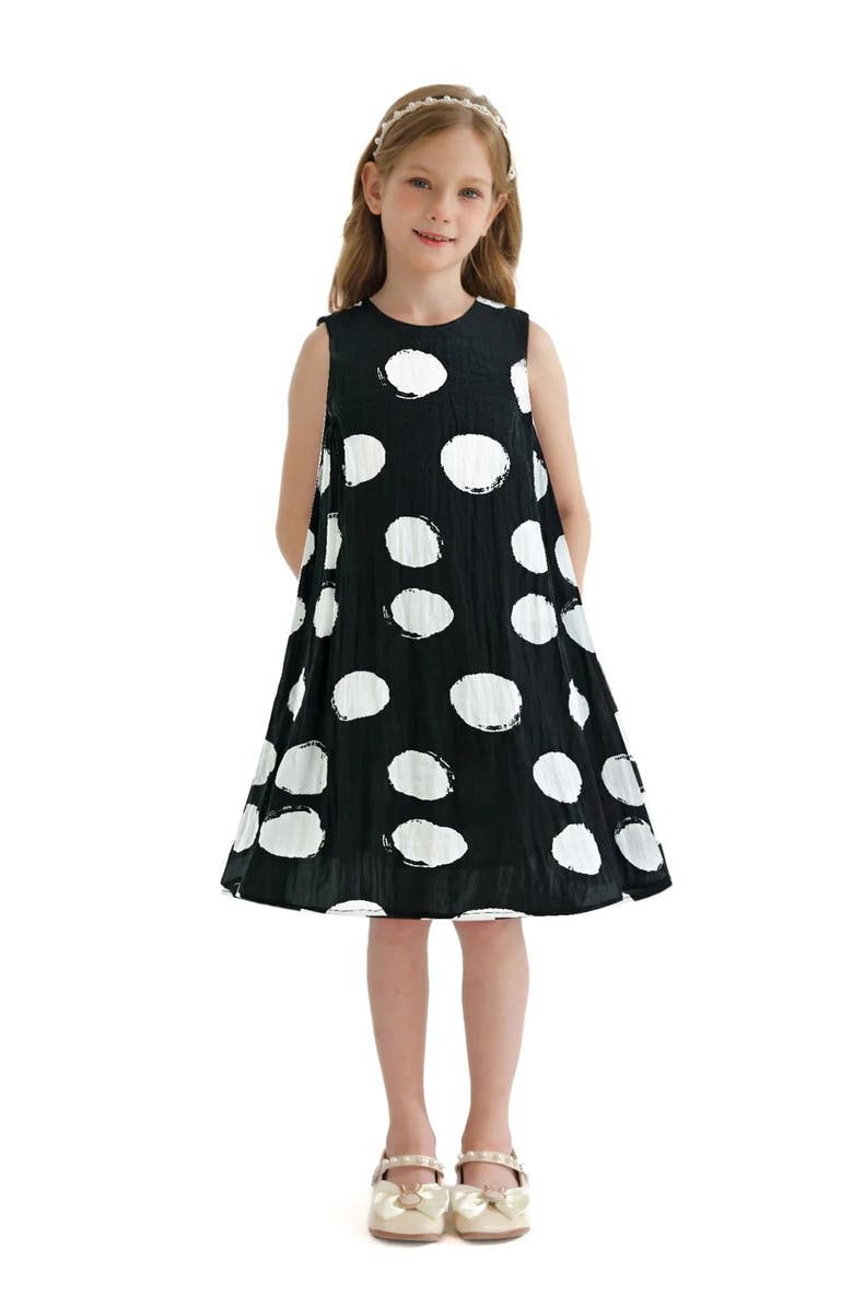 Tulleen Polka Dot Sleeveless Dress, Main, color, Black