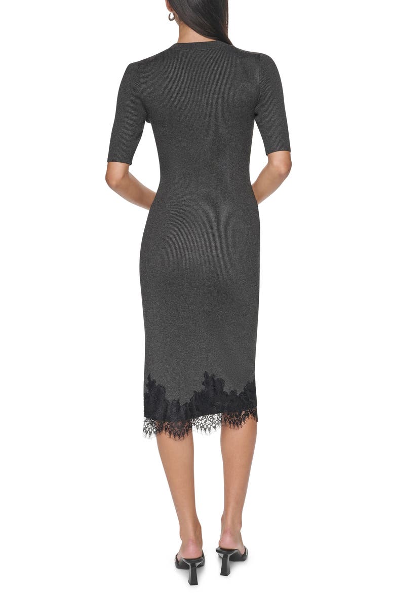 Lace Trim Midi Sweater Dress, Alternate, color, ASPHALT