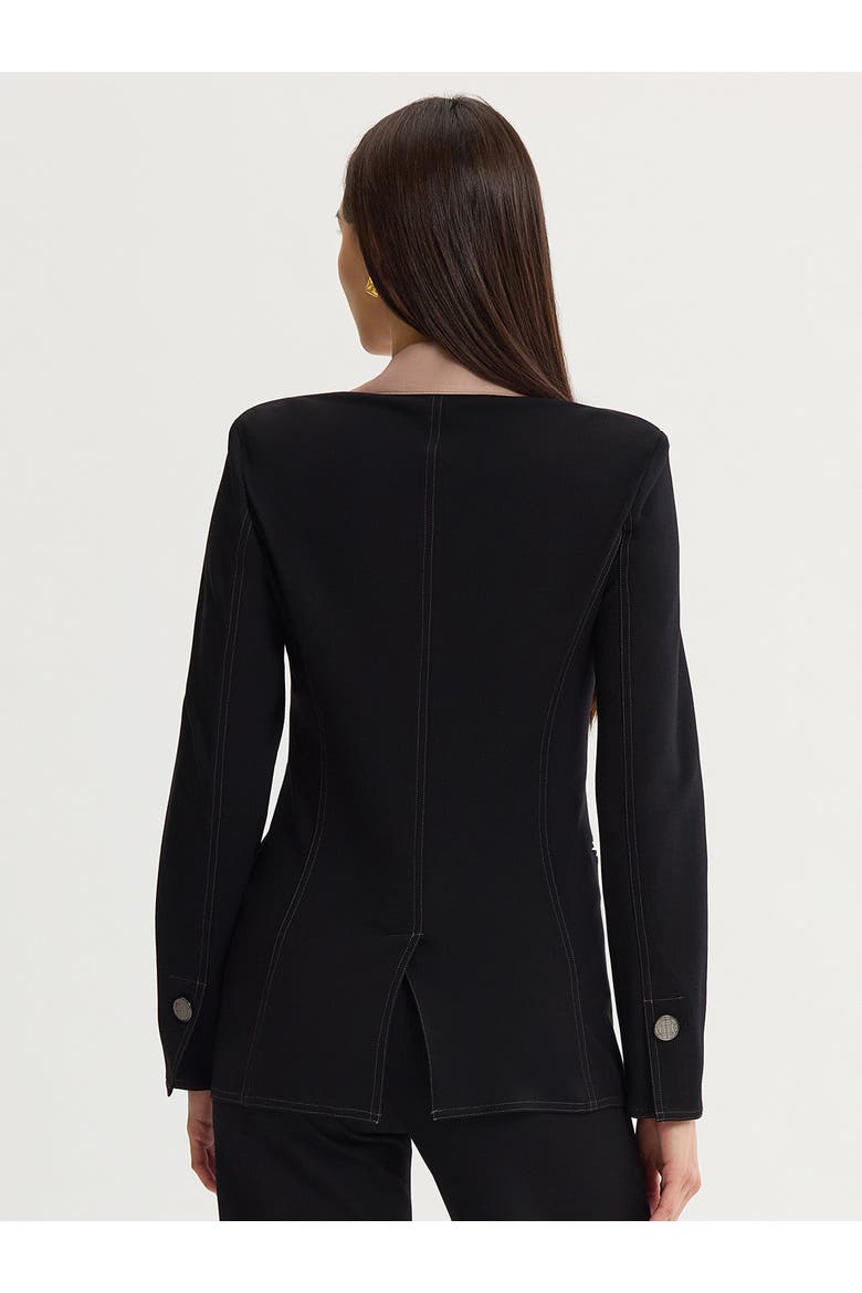 Tailored LuxeStretch Contrast Stitch Blazer, Alternate, color, Black/Charmeuse