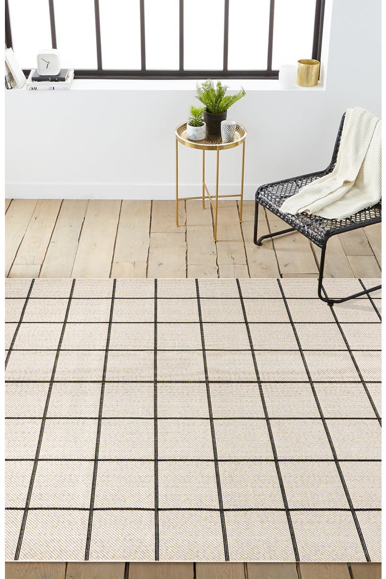 Grid Modern Squares Indoor/Outdoor Area Rug, Alternate, color, Cream/Black