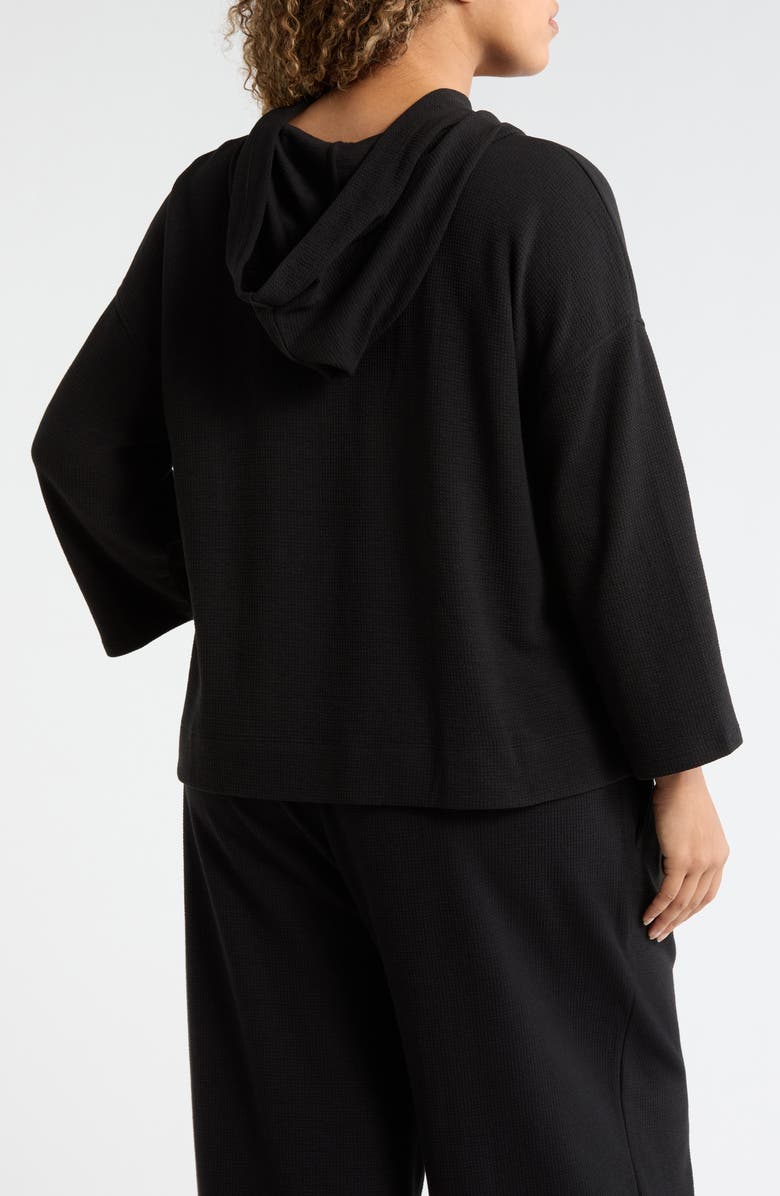 Eileen Fisher Hooded Cotton Blend Thermal Knit Top, Alternate, color, Black