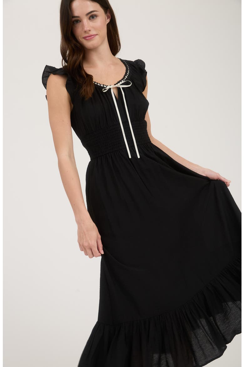 Smocked Waist Midi Dress, Alternate, color, BLACK