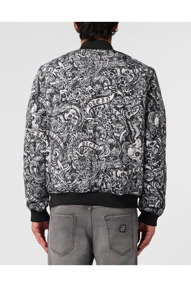 Nylon Bomber All-Over Tattoo Men, Alternate, color, black