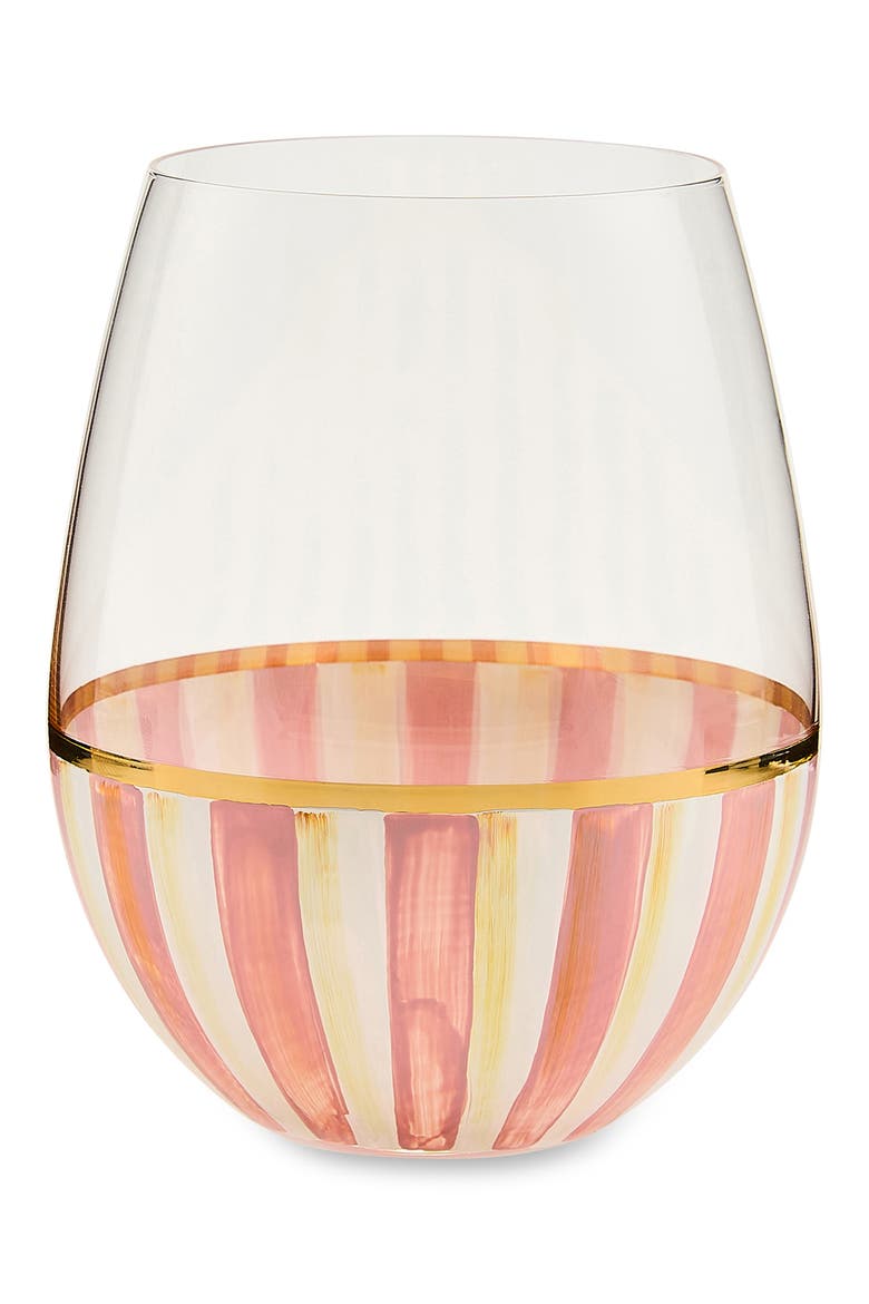 Rosy Stripe Stemless Wine Glass, Main, color, ROSY