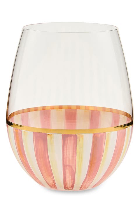 Rosy Stripe Stemless Wine Glass