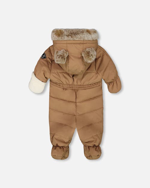Deux Par Deux Gender Inclusive One-piece Layette Snowsuit Designed For Car Seat In Brown